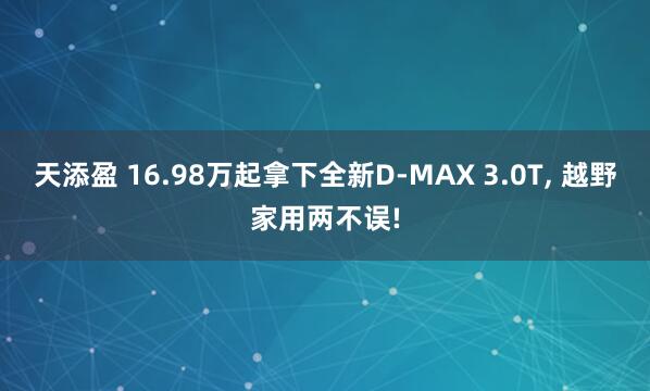 天添盈 16.98万起拿下全新D-MAX 3.0T, 越野家用两不误!